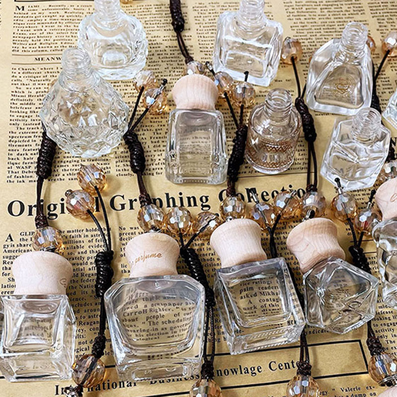 Hanging Car Perfume Glass Empty Bottle Essential Oil Diffuser, Aromatherapy Car Air Freshene